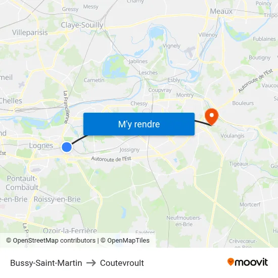 Bussy-Saint-Martin to Coutevroult map