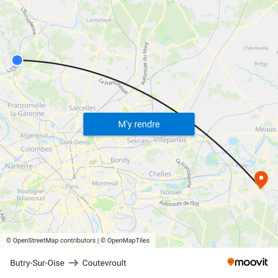 Butry-Sur-Oise to Coutevroult map