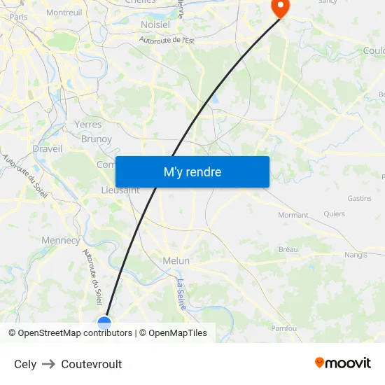 Cely to Coutevroult map