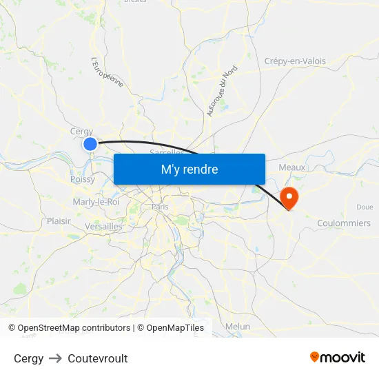 Cergy to Coutevroult map