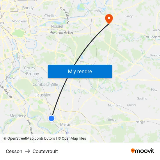 Cesson to Coutevroult map