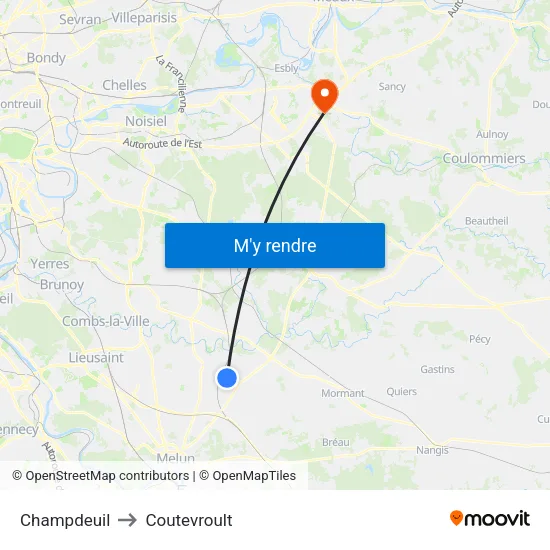 Champdeuil to Coutevroult map
