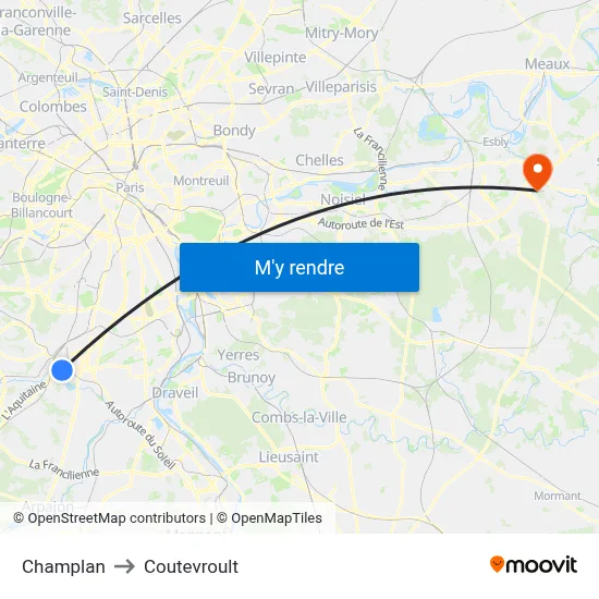 Champlan to Coutevroult map