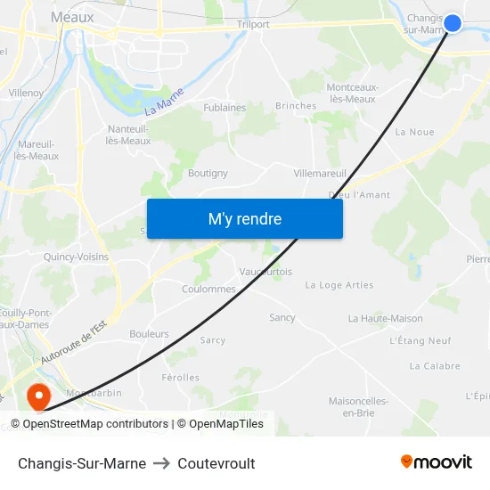 Changis-Sur-Marne to Coutevroult map