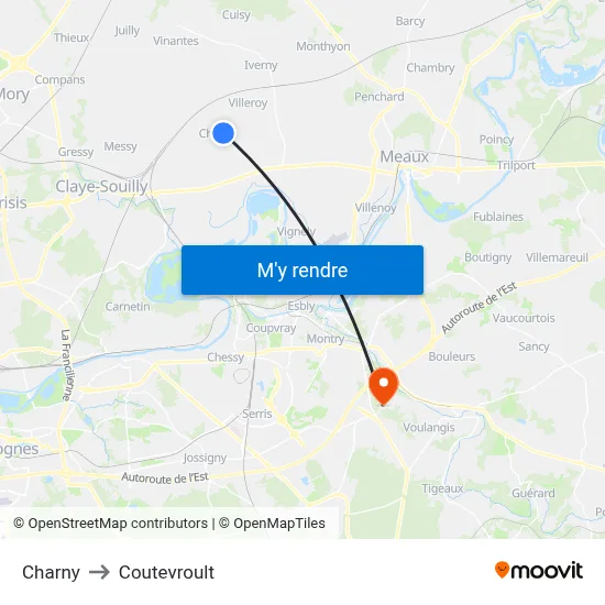 Charny to Coutevroult map
