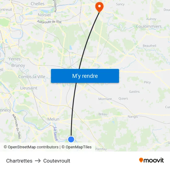 Chartrettes to Coutevroult map