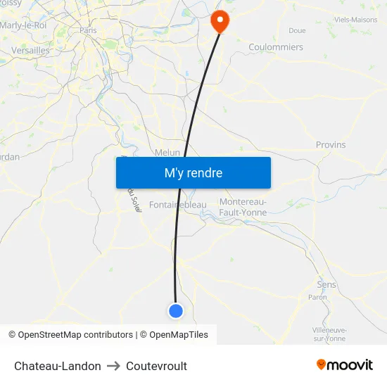 Chateau-Landon to Coutevroult map