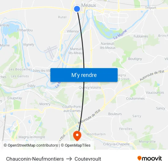 Chauconin-Neufmontiers to Coutevroult map