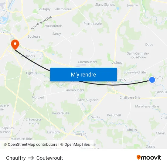 Chauffry to Coutevroult map