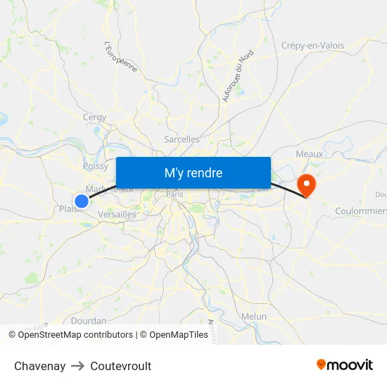 Chavenay to Coutevroult map