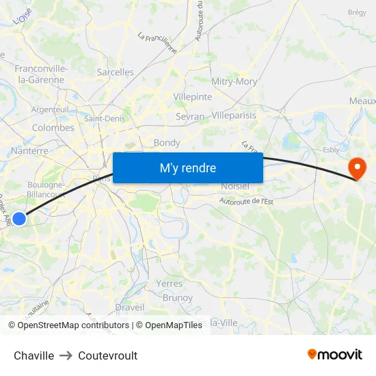 Chaville to Coutevroult map