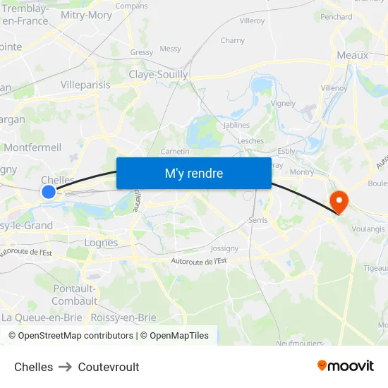 Chelles to Coutevroult map