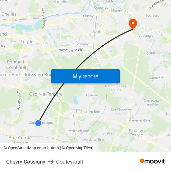 Chevry-Cossigny to Coutevroult map