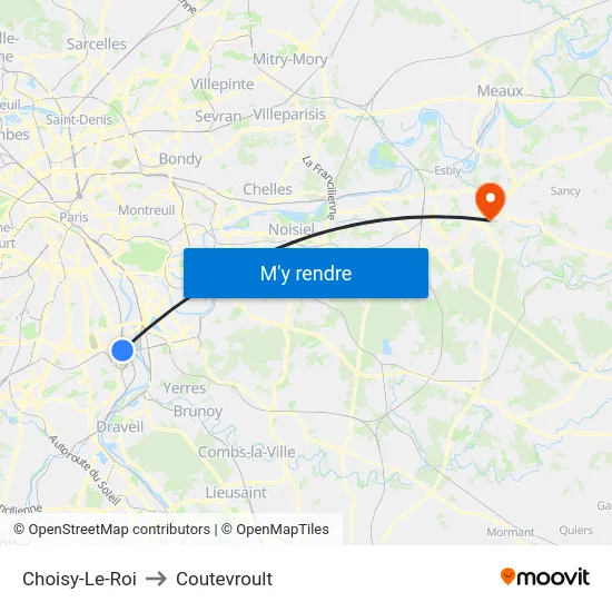 Choisy-Le-Roi to Coutevroult map