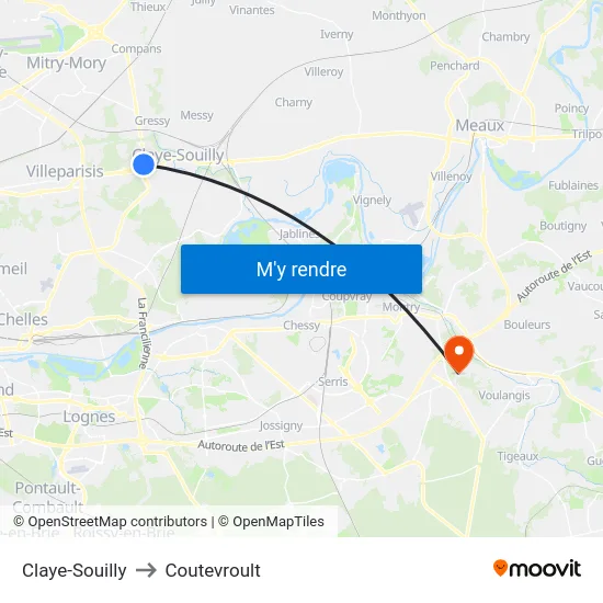 Claye-Souilly to Coutevroult map