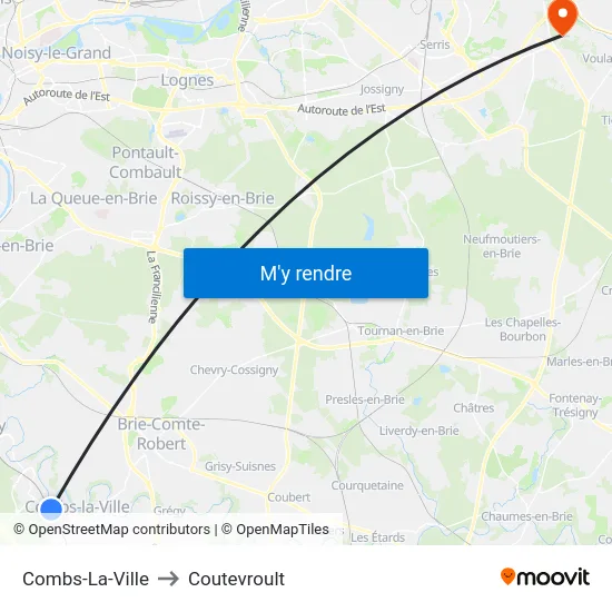 Combs-La-Ville to Coutevroult map