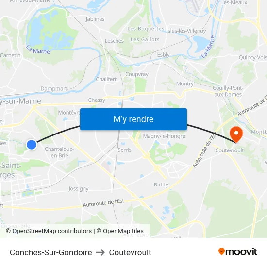 Conches-Sur-Gondoire to Coutevroult map
