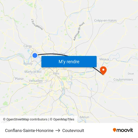 Conflans-Sainte-Honorine to Coutevroult map