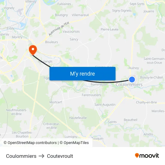 Coulommiers to Coutevroult map