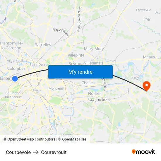 Courbevoie to Coutevroult map