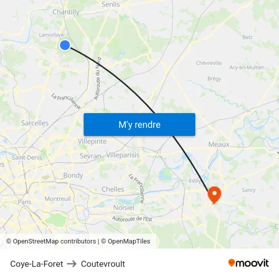 Coye-La-Foret to Coutevroult map