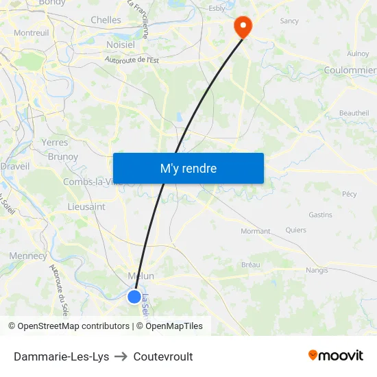Dammarie-Les-Lys to Coutevroult map