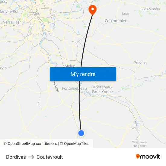 Dordives to Coutevroult map