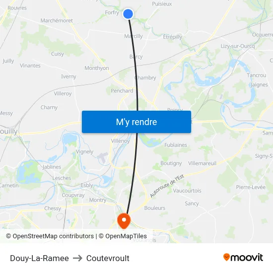 Douy-La-Ramee to Coutevroult map
