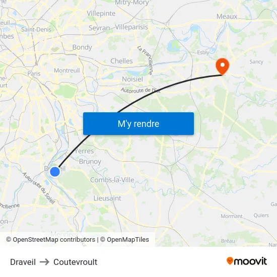 Draveil to Coutevroult map