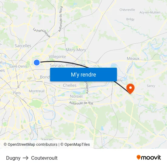 Dugny to Coutevroult map