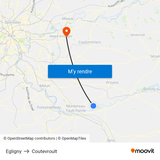 Egligny to Coutevroult map