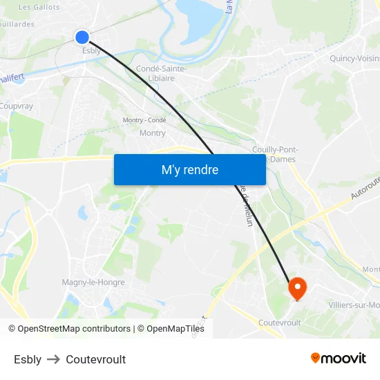 Esbly to Coutevroult map