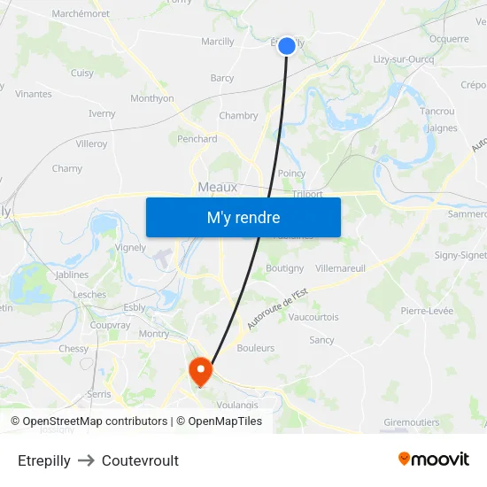 Etrepilly to Coutevroult map