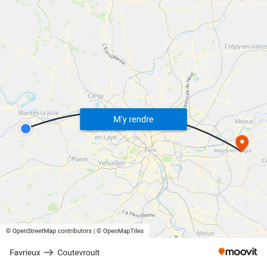 Favrieux to Coutevroult map