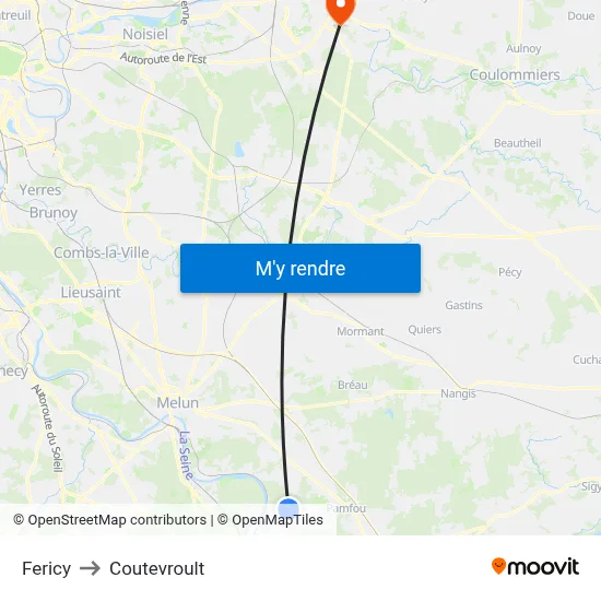 Fericy to Coutevroult map