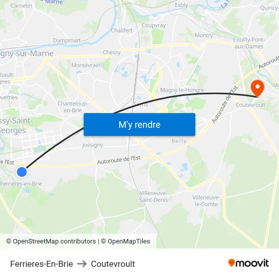 Ferrieres-En-Brie to Coutevroult map