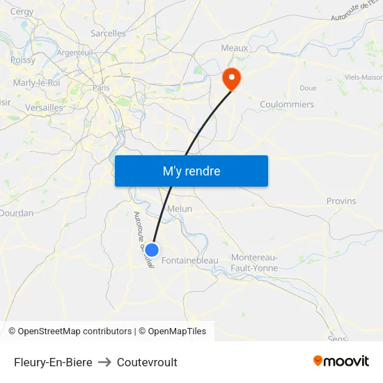 Fleury-En-Biere to Coutevroult map