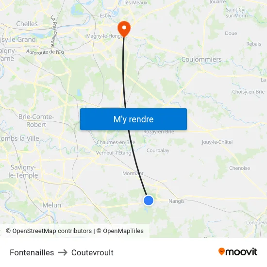 Fontenailles to Coutevroult map