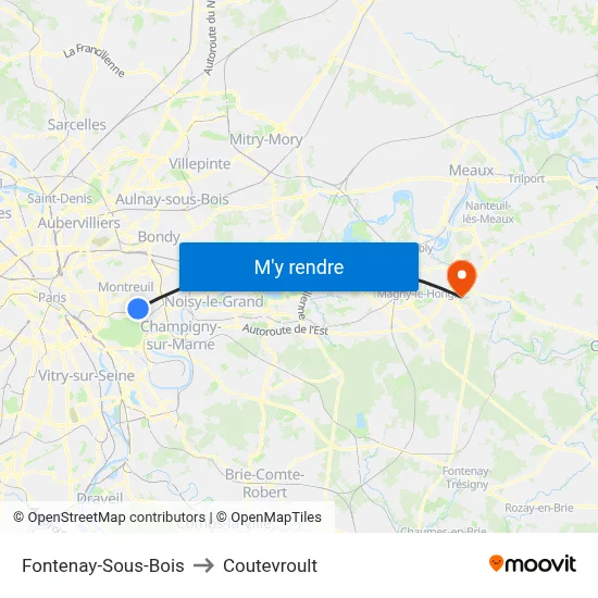 Fontenay-Sous-Bois to Coutevroult map