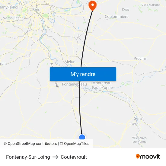 Fontenay-Sur-Loing to Coutevroult map