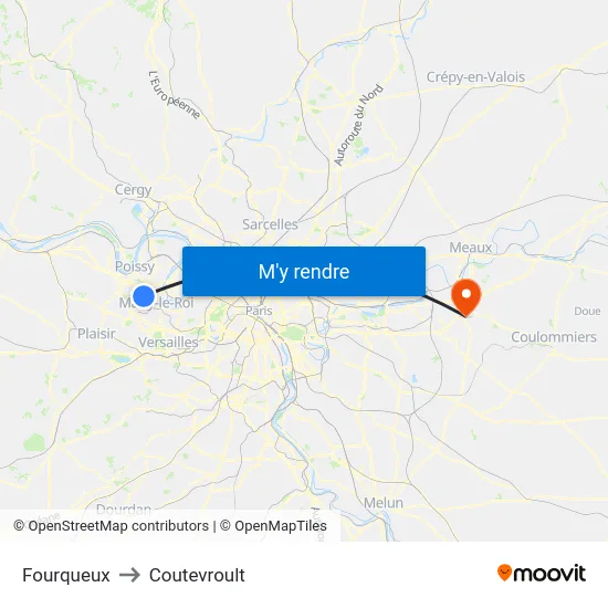 Fourqueux to Coutevroult map