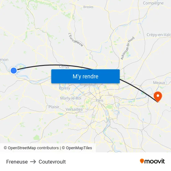 Freneuse to Coutevroult map