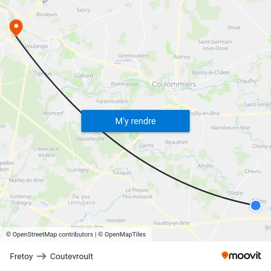 Fretoy to Coutevroult map
