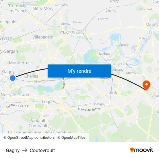 Gagny to Coutevroult map
