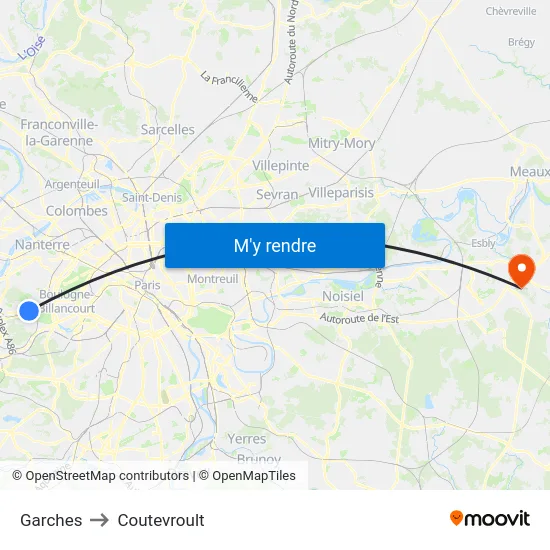 Garches to Coutevroult map