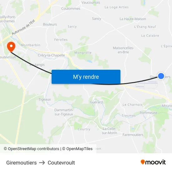 Giremoutiers to Coutevroult map