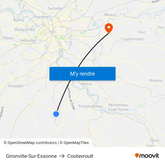 Gironville-Sur-Essonne to Coutevroult map