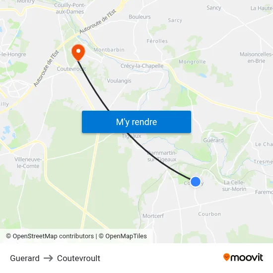 Guerard to Coutevroult map