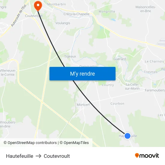 Hautefeuille to Coutevroult map