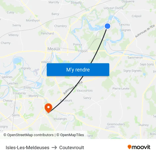 Isles-Les-Meldeuses to Coutevroult map